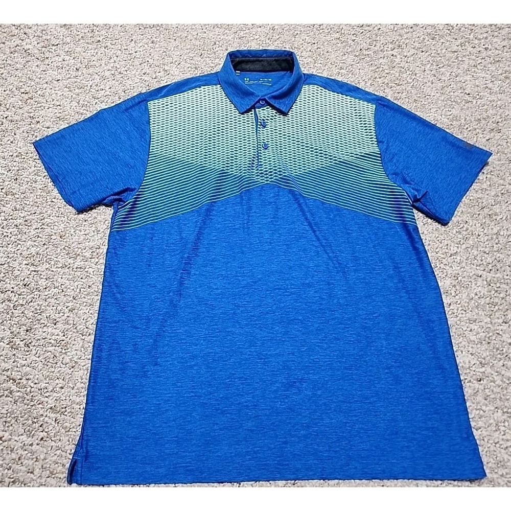 Under Armour Golf UA Loose Blue & Green Short Sleeve Polo Shirt Men‎ XL Heatgear